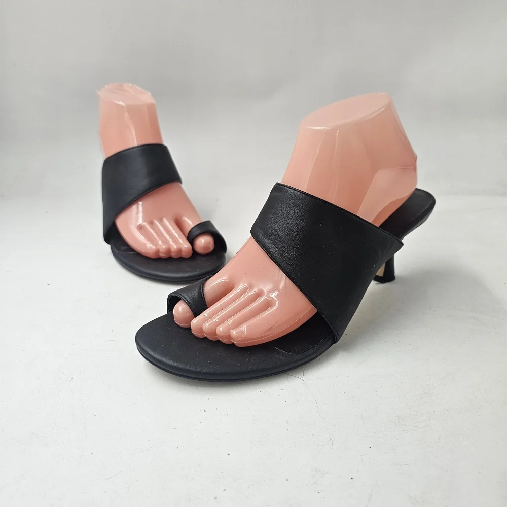 Nordstrom Kadria Toe Ring Kitten Heel Mules Black Womens Size 8.5